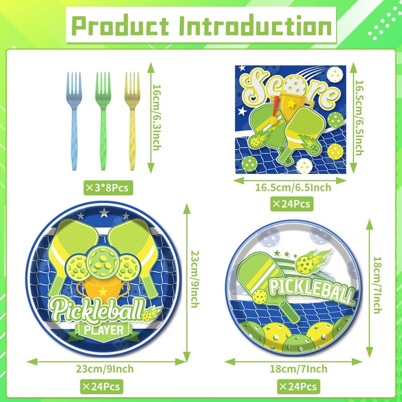 Rakuto Pickleball Party Plates Supplies - 96PCS Pickleball Player Themed Disposable Paper Plates Forks Napkins Tableware Set Pickleball Sports Baby Shower Birthday Party Decorations(24 Guests) - Image 3